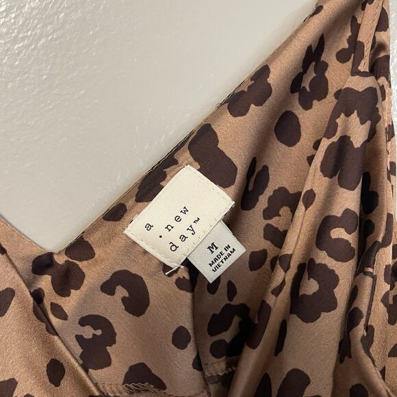 Target A New Day Brown Leopard Print Slip Maxi Dress V-Neck Strappy Medium - Picture 3 of 11